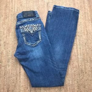 Grace in LA Straight Bootcut Women's Jeans Sz 27 Embroidered Bling Button Pocket